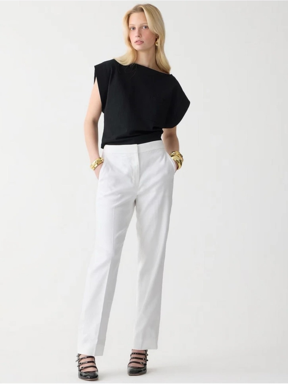 J.Crew Kate Straight-Leg Pant Stretch Linen Blend White 4 - Picture 3 of 10
